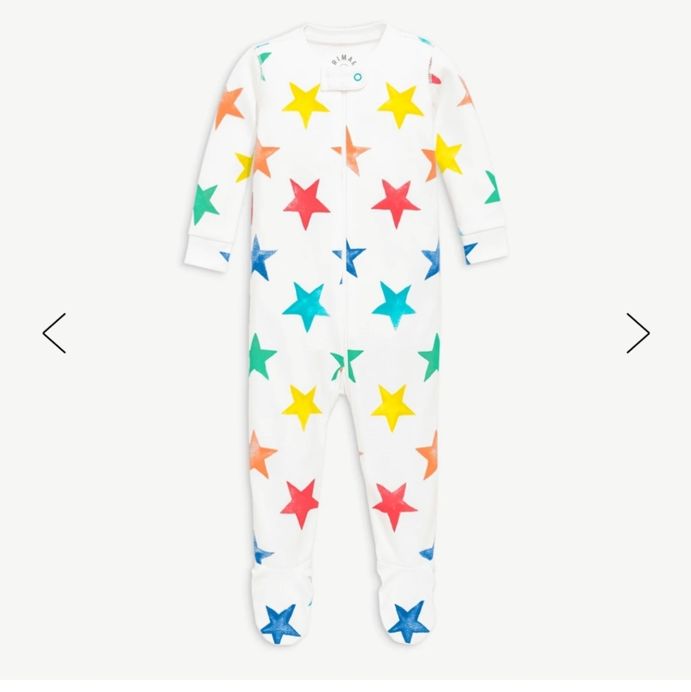 Organic zip footie in rainbow watercolor star